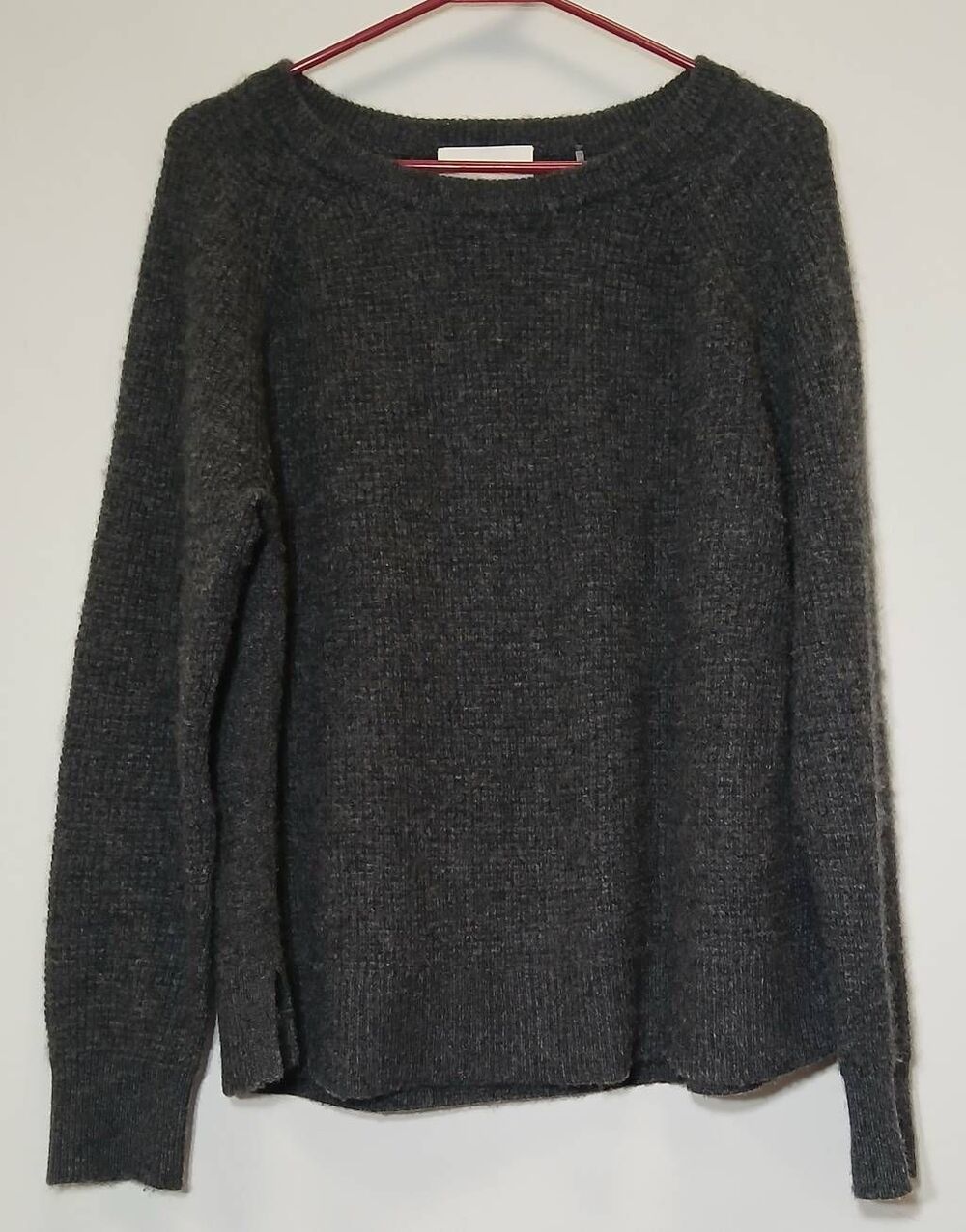 Leallo womens large 100% cashmere luxury sweater gray grid knit super soft
